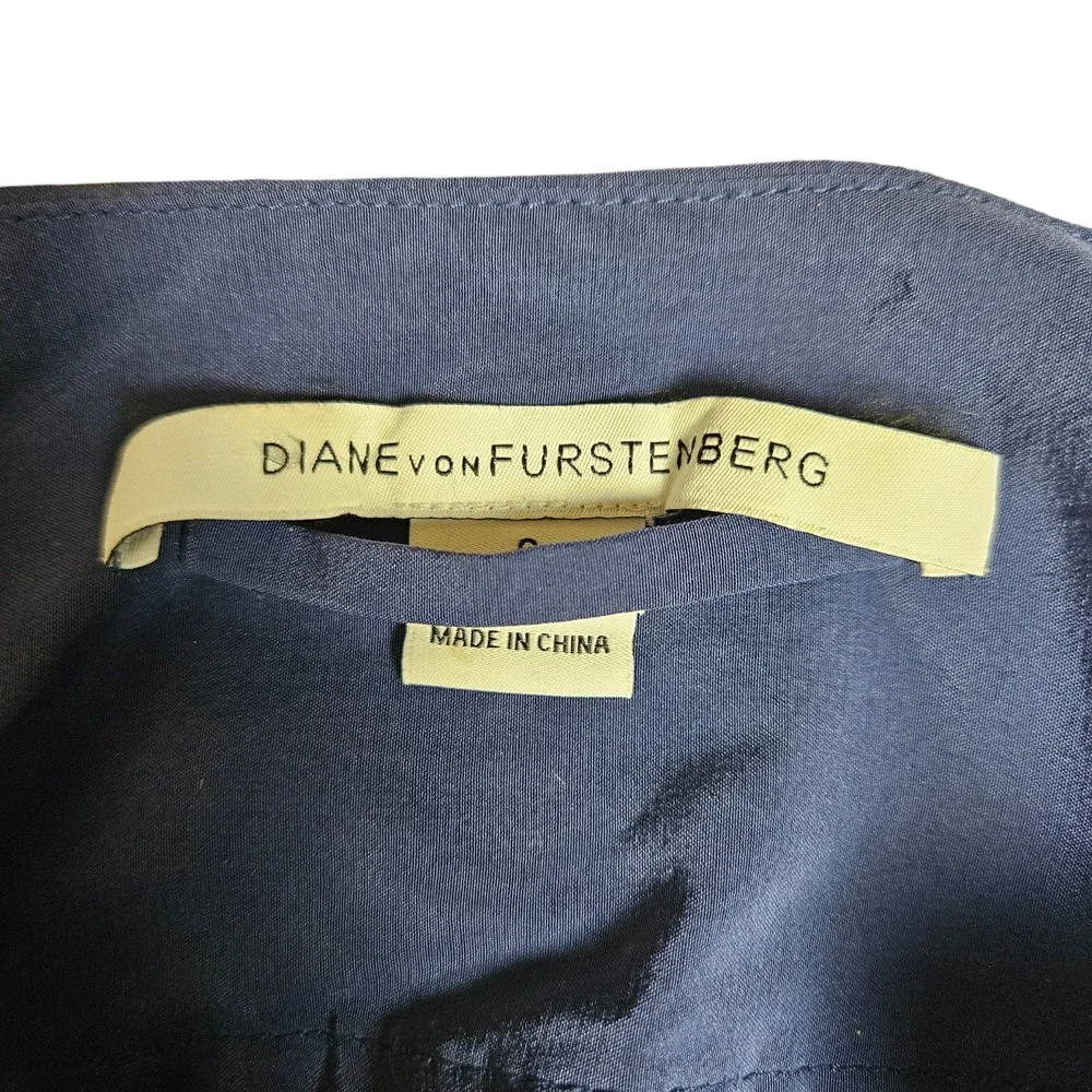 Diane Von‎ Furstenberg Silk Henley Shift Dress 3/4 Sleeve Navy Womens 6 Classic